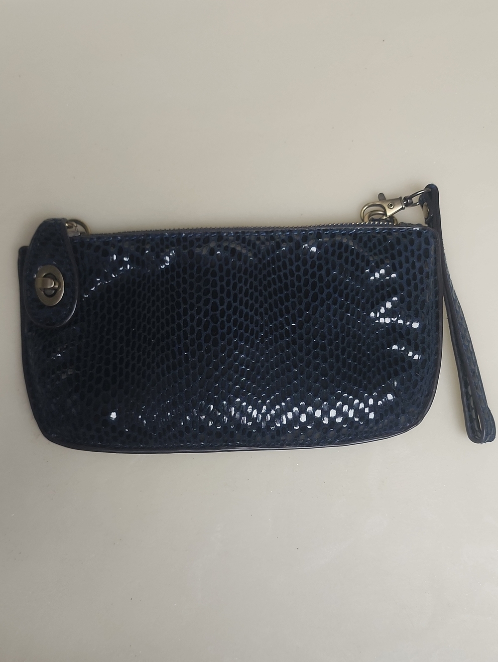 Navy Textured Wristlet Clutch - Women's Evening Bag